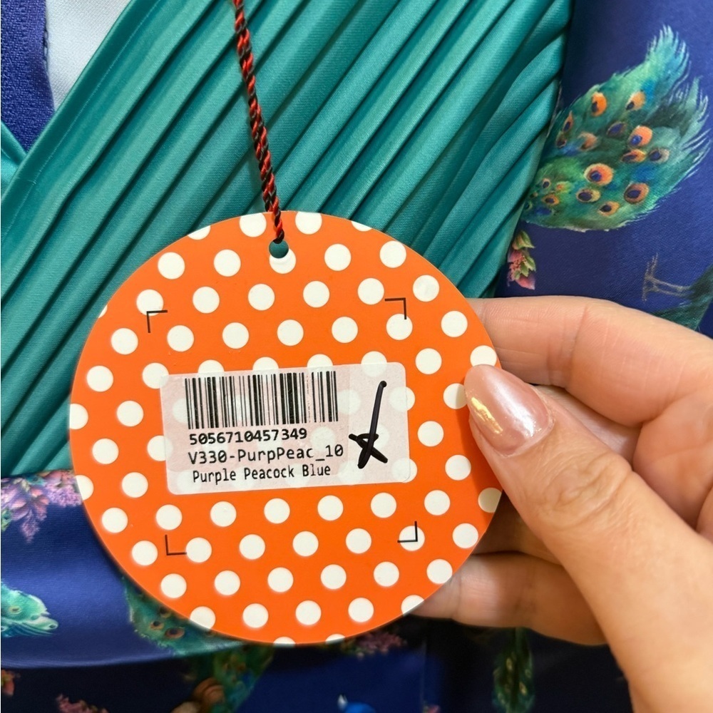 Dolly & Dotty 1950s Purple & Teal Peacock Print Grace Swing Dress Size 6 Retro - Picture 6 of 12